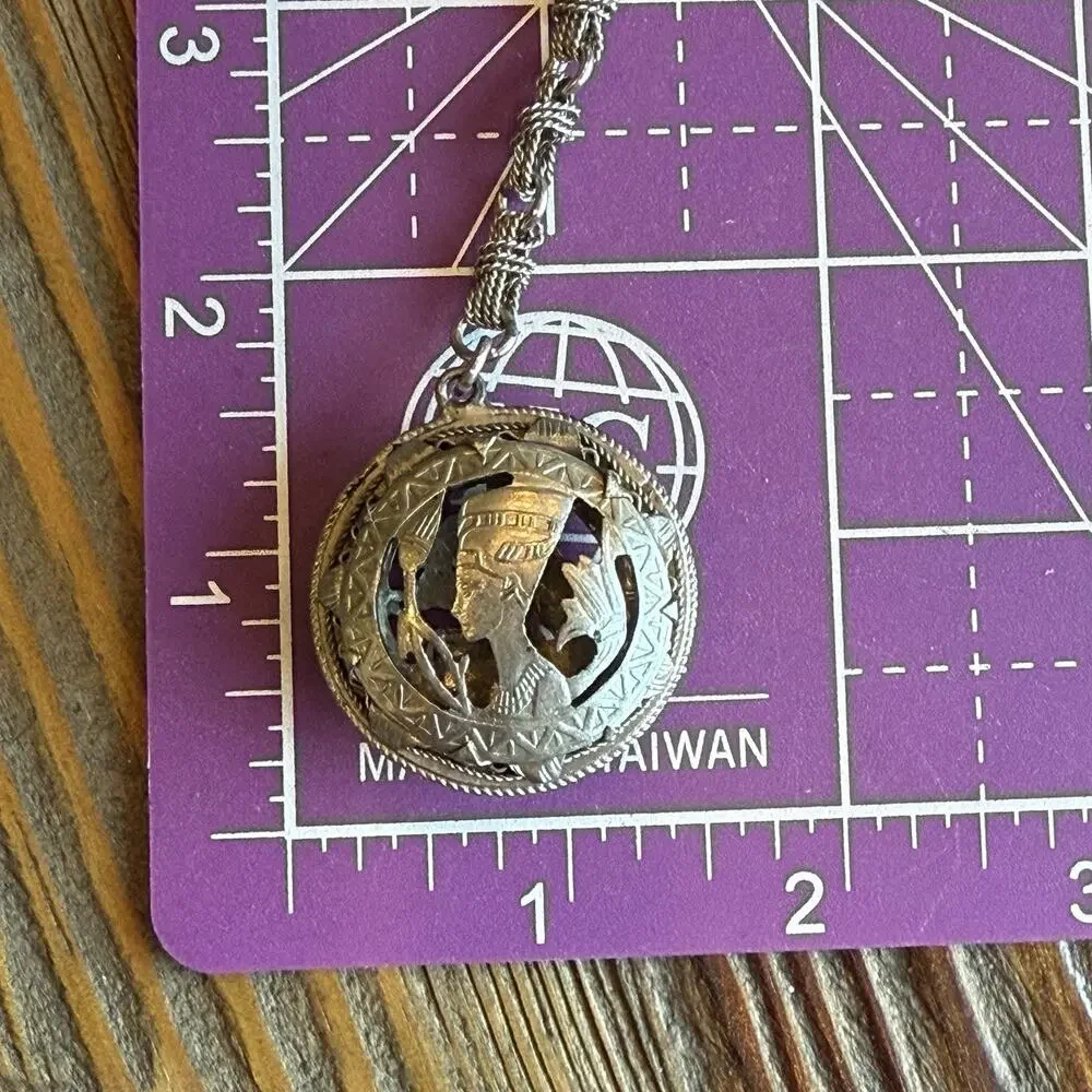Art Deco Egyptian Revival Silver Plated Key Chain Fob Chain Nefertiti & Horse